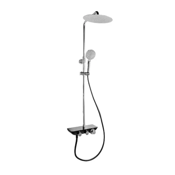 Damast Colonna Doccia serie Vogue asta ottone telescopica e girevole + soffione + doccetta  + miscelatore nero opaco cod. 18079